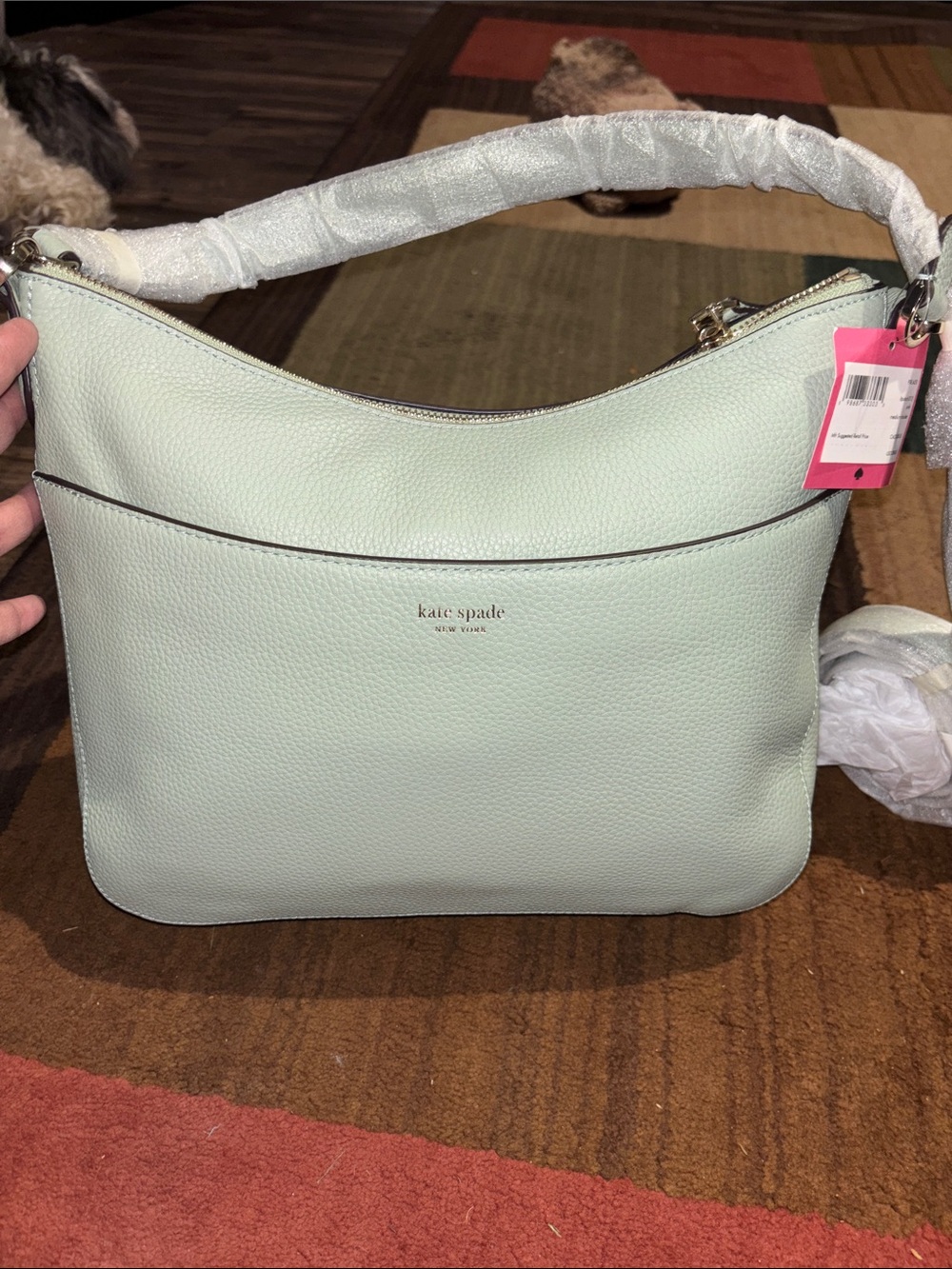 kate spade mint green pebbled leather shoulder hobo